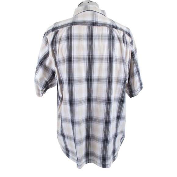 Vintage 90s Dickies short sleeve plaid button shirt mens 2XL black white beige - Picture 4 of 9